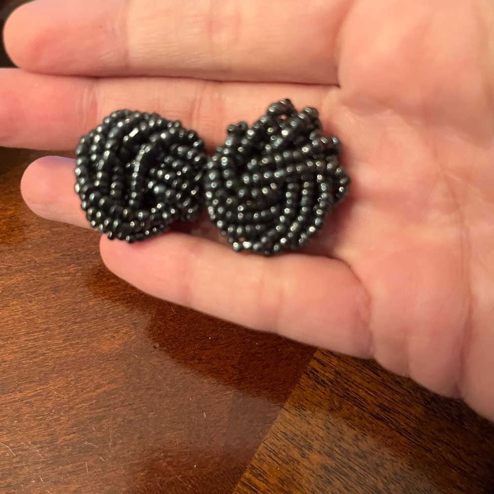 Black Beaded Spiral Earrings